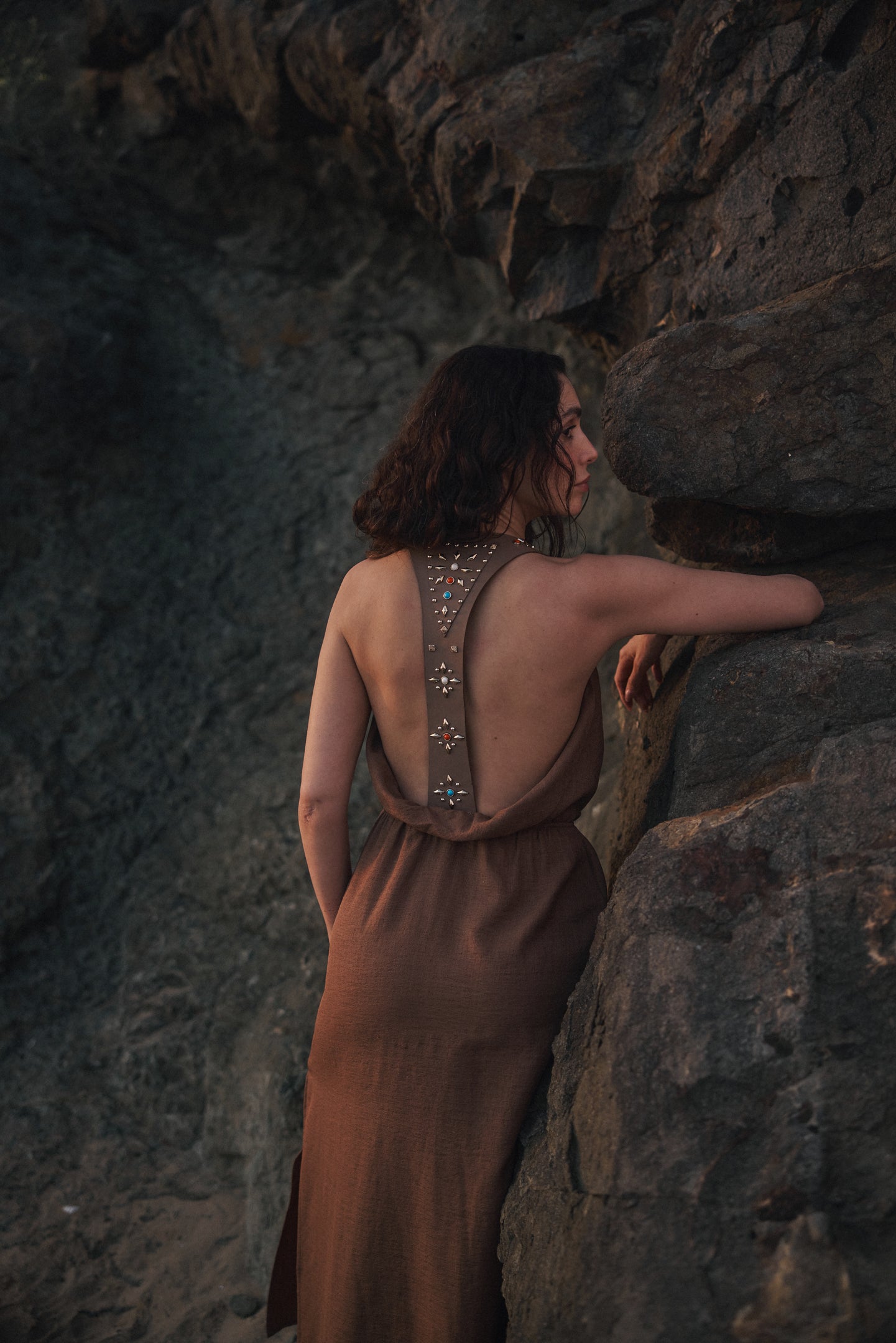 Studded Leather Strapped Dress