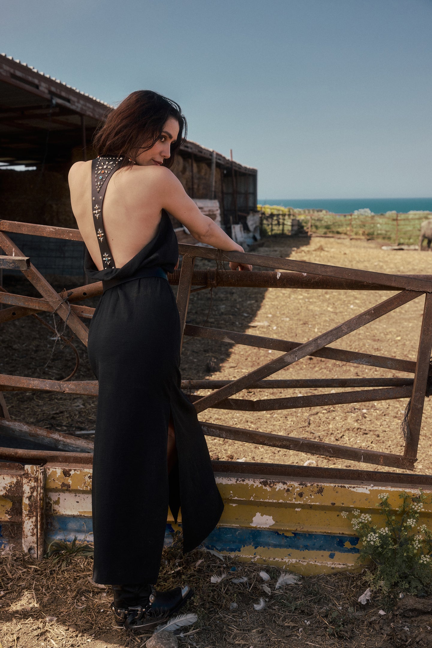 Studded Leather Strapped Dress