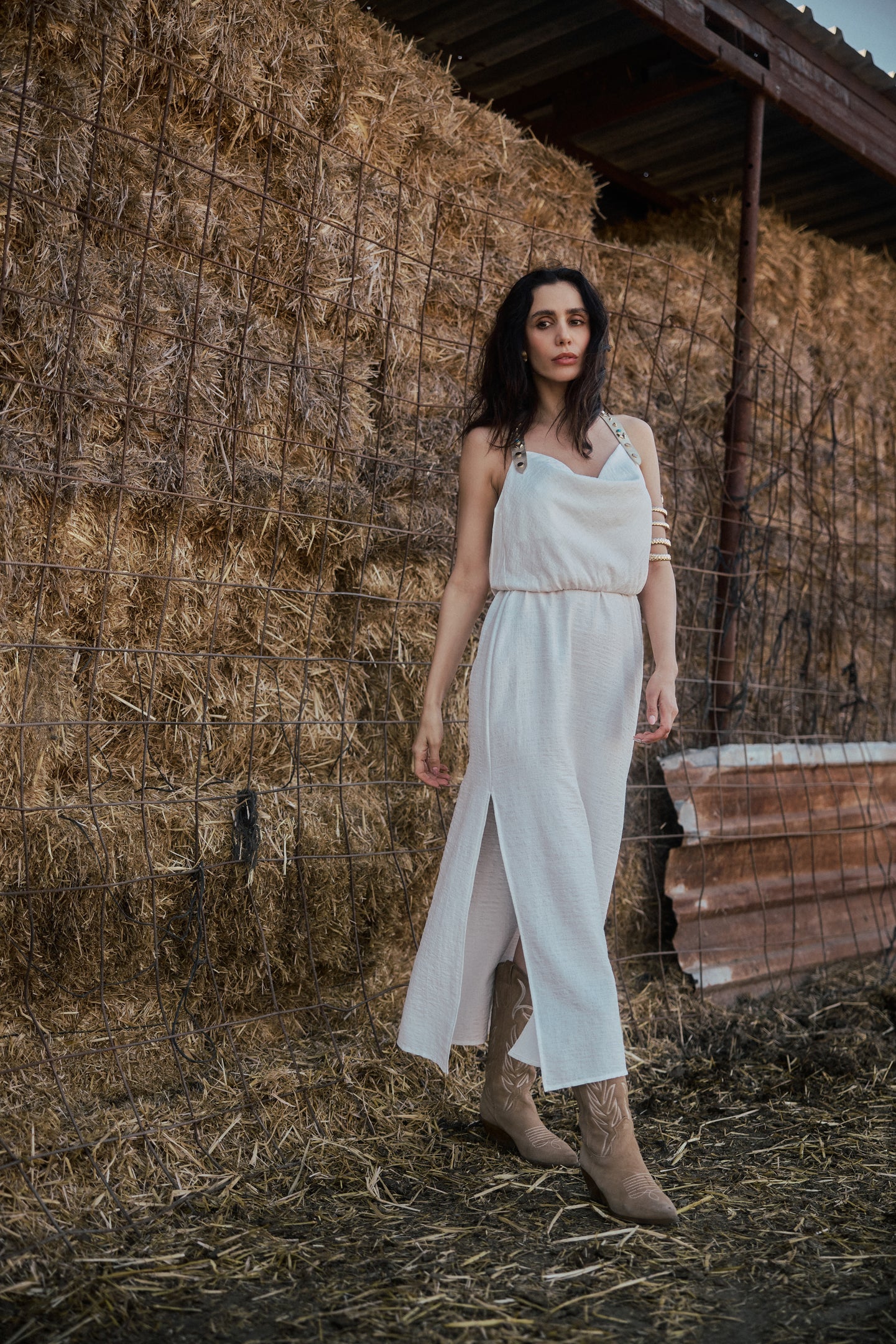 Studded Leather Strapped Dress