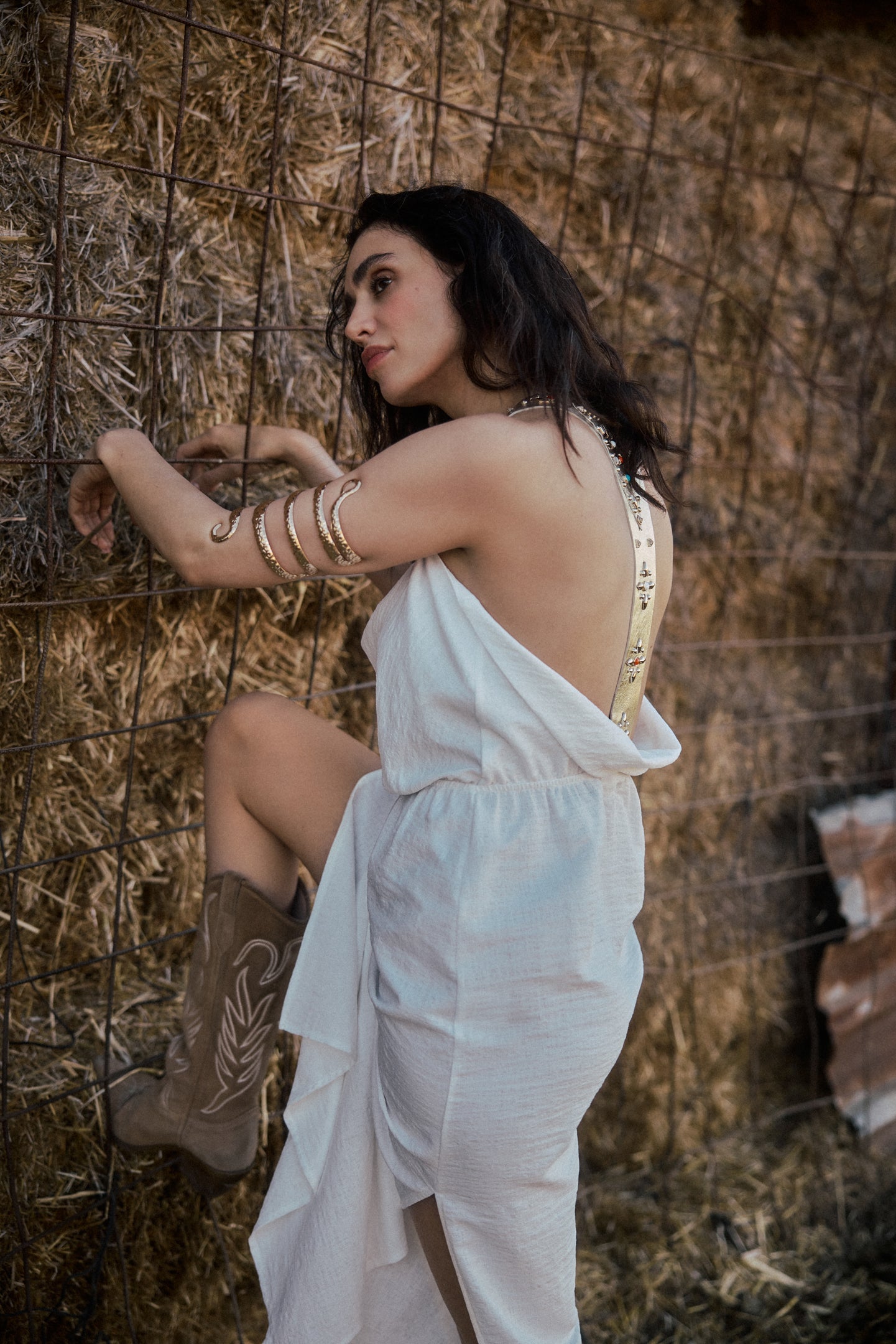 Studded Leather Strapped Dress