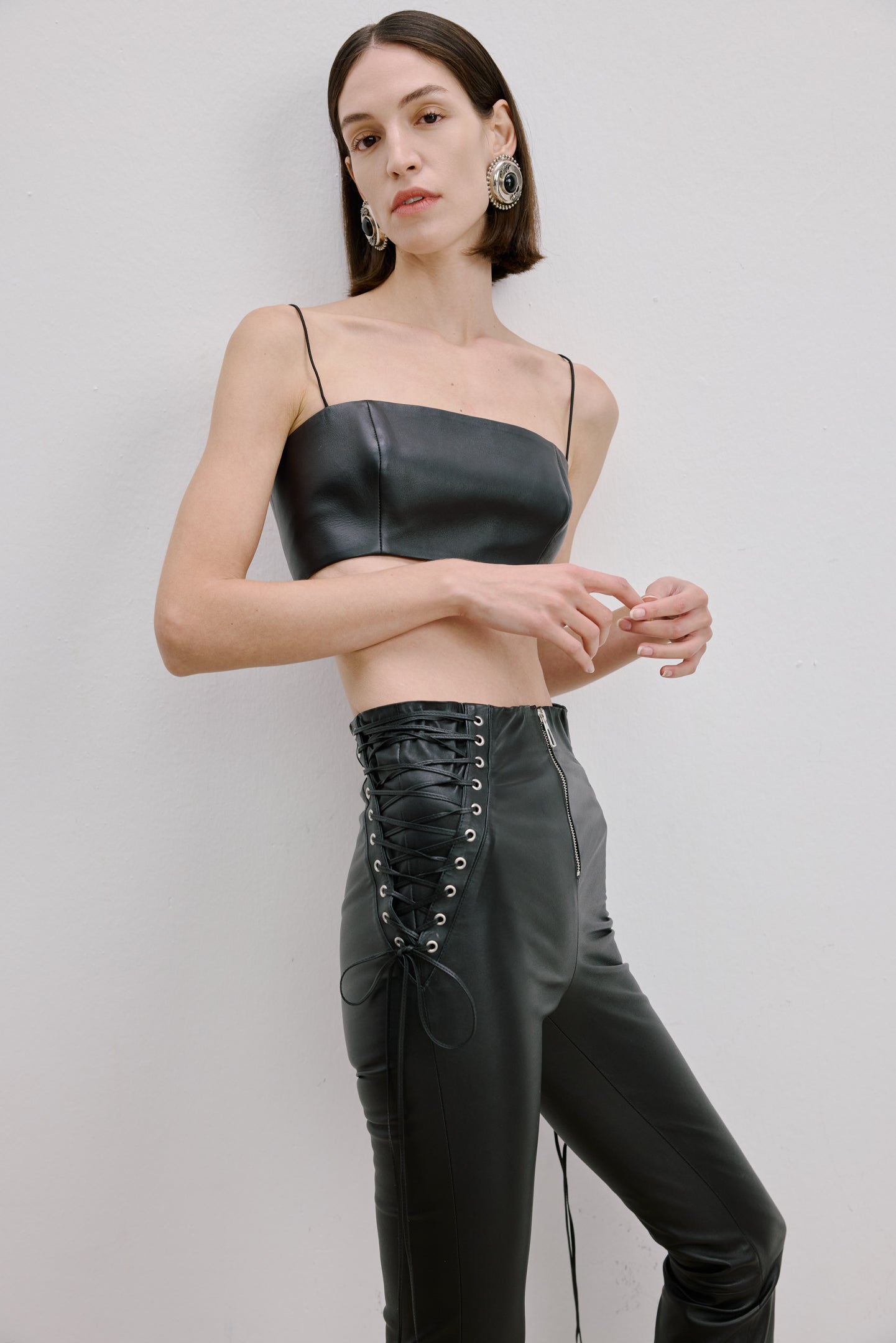 LACE-UP DETAILED LEATHER PANTS