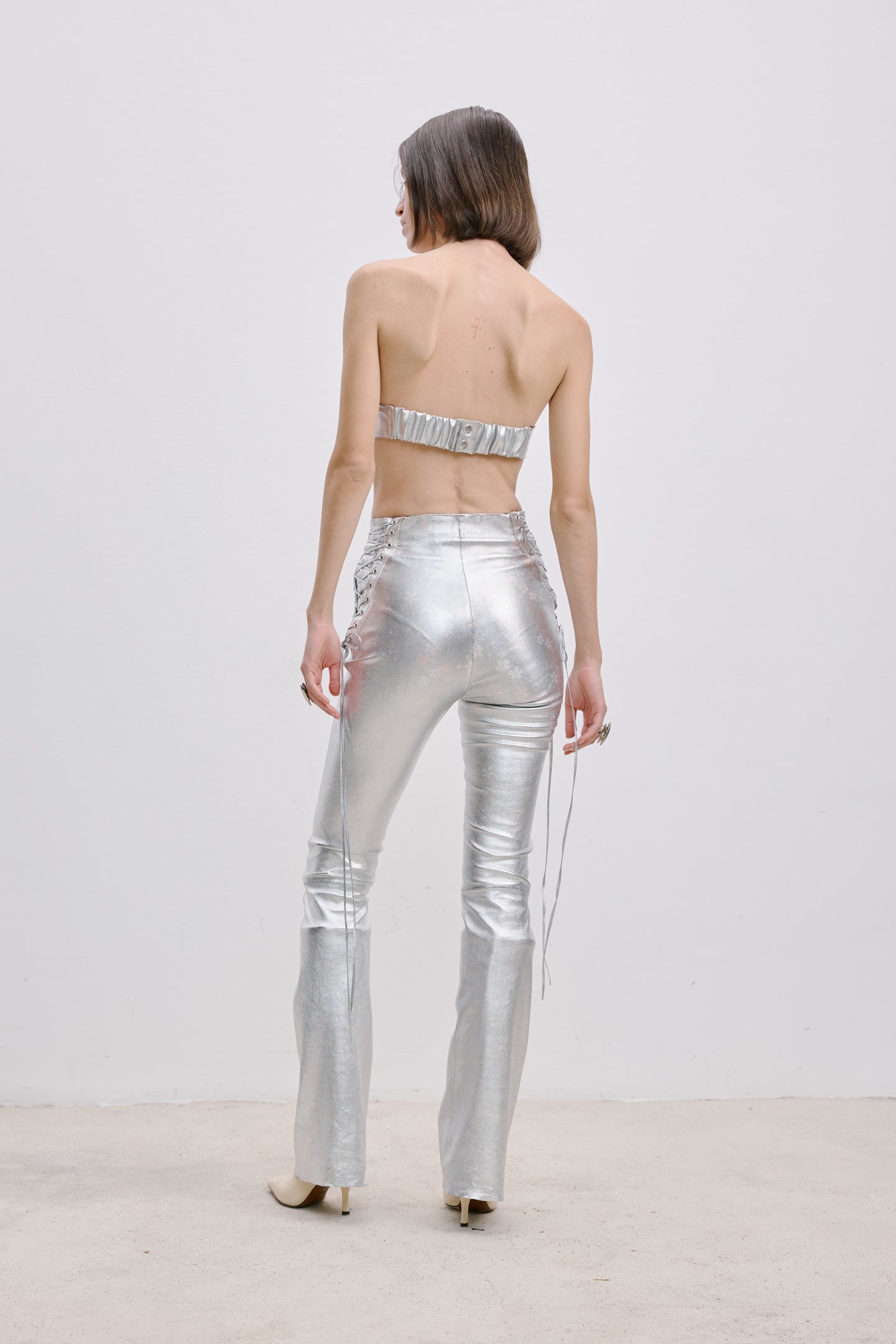 LACE-UP DETAILED LEATHER PANTS