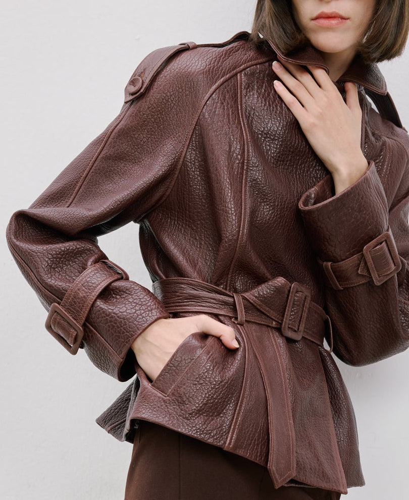 BELTED LEATHER JACKET