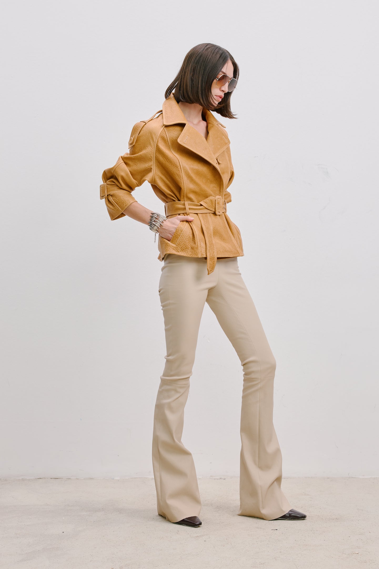 BELTED LEATHER JACKET