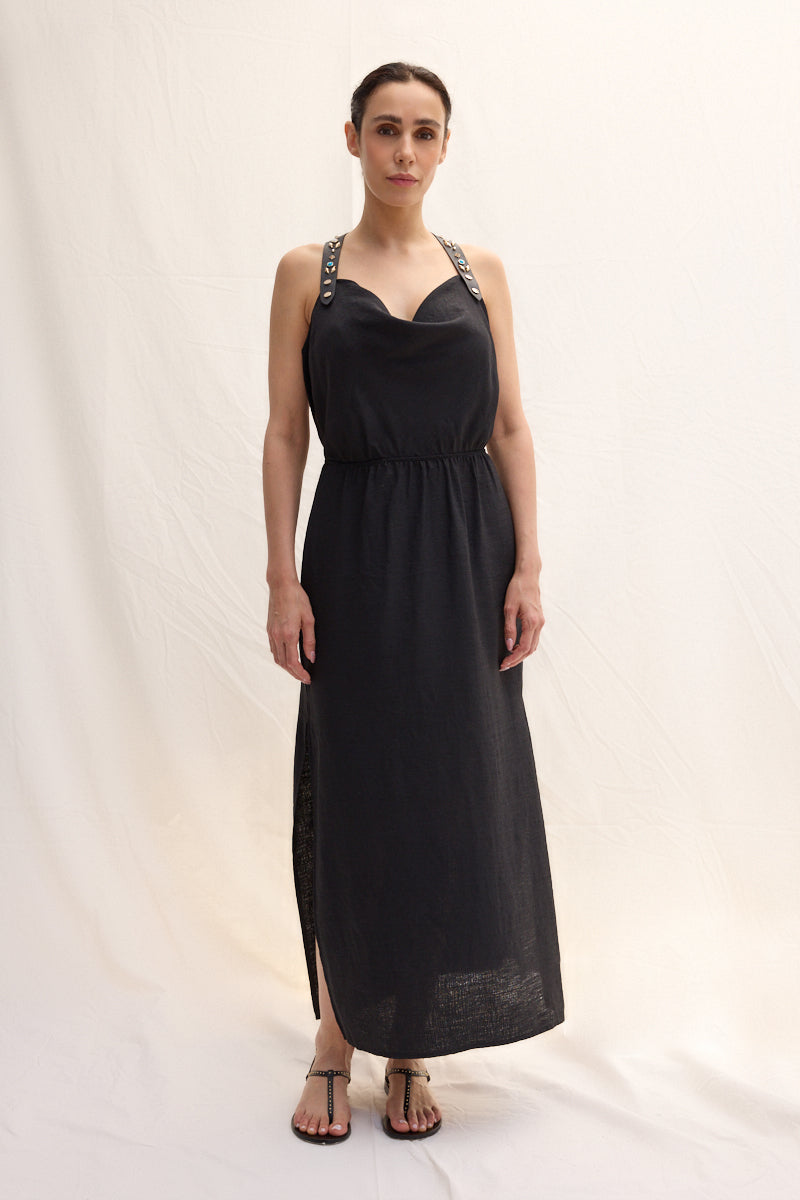 Studded Leather Strapped Dress