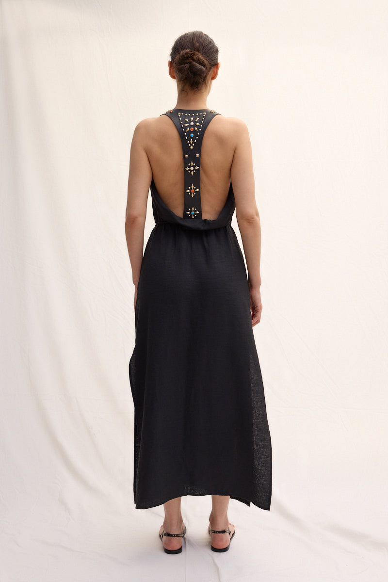 Studded Leather Strapped Dress