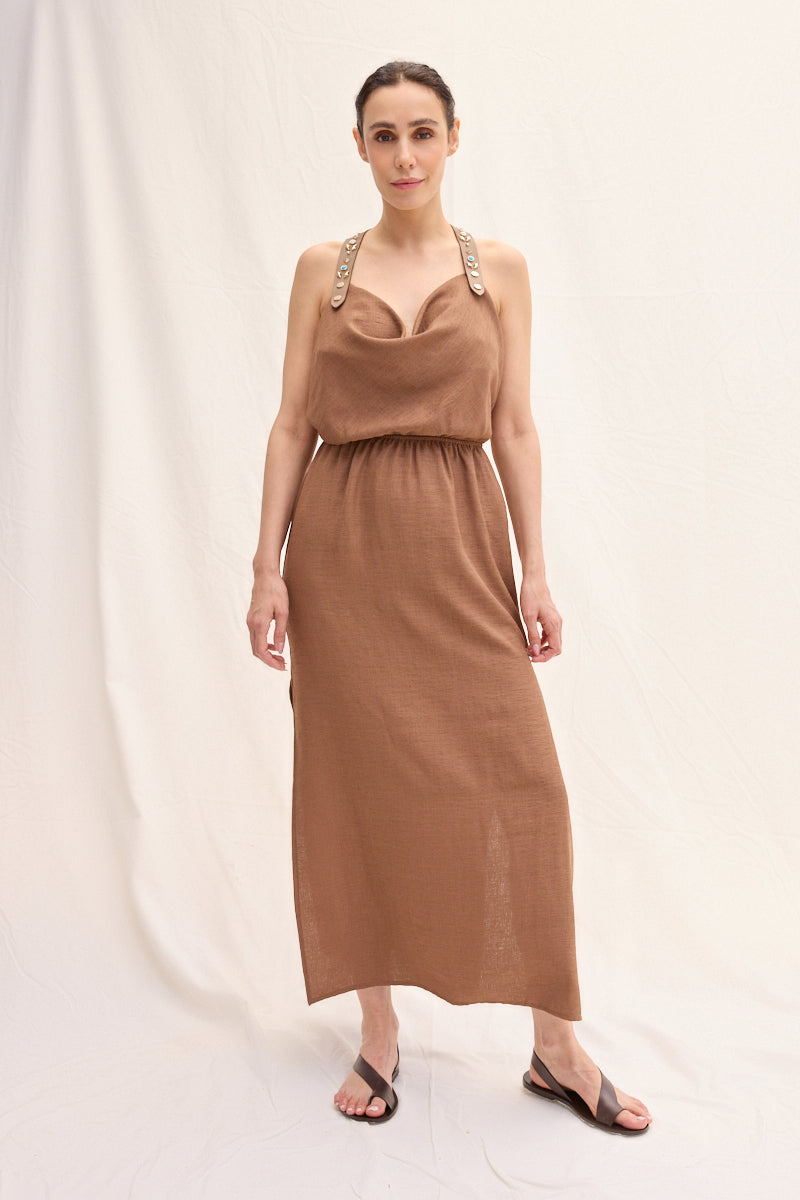 Studded Leather Strapped Dress