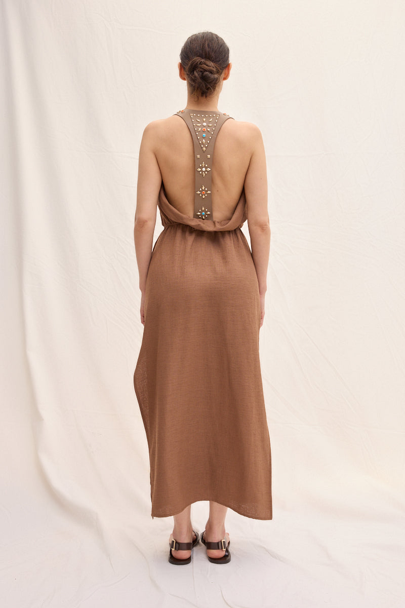 Studded Leather Strapped Dress